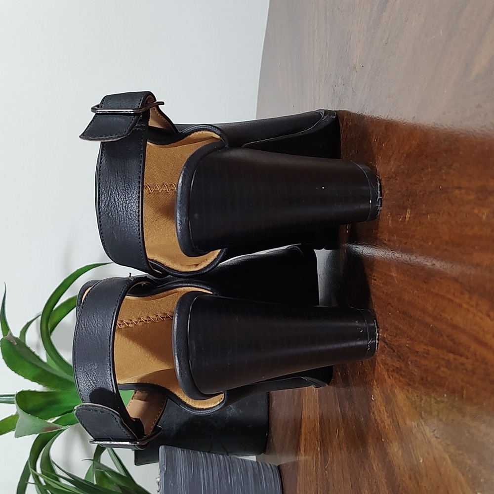 Boots: Faux Leather Slingback Closed Toe Booties - Picture 3 of 7